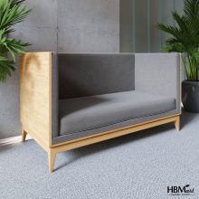 двухместный диван WINGS BOX 2X из натурального дуба с мягкой обивкой для офиса