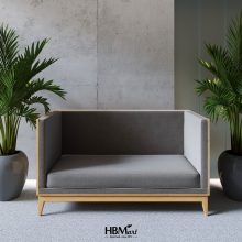 двухместный диван WINGS BOX 2X из натурального дуба с мягкой обивкой для офиса